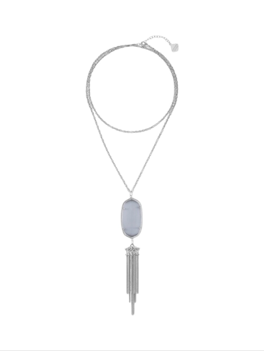 Kendra Scott Slate Grey Cats Eye Silver Rhodium Rayne Tassel Layered Necklace